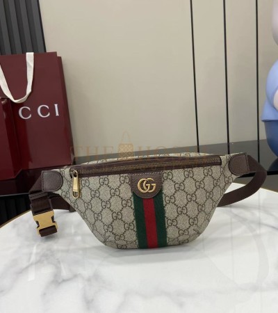 GUCCI OPHIDIA WAIST BAG  GG COATED CANVAS  LEATHER TRIM BEIGE BROWN 30×14×4.5CM MASTER QUALITY