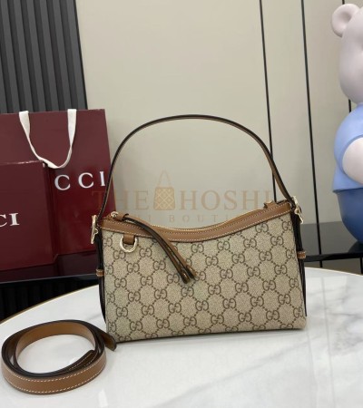 GUCCI GG EMBLEM FALL COLLECTION BEIGE EBONY GG CANVAS SHOULDER BAG 22*14*8CM MASTER QUALITY